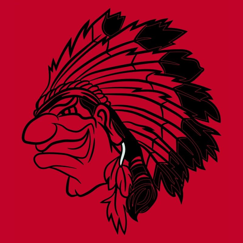 Indian chief grinning cunningly cartoon monochrome