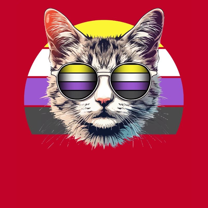 Nonbinary Pride Cool Cat with Sunglasses Retro