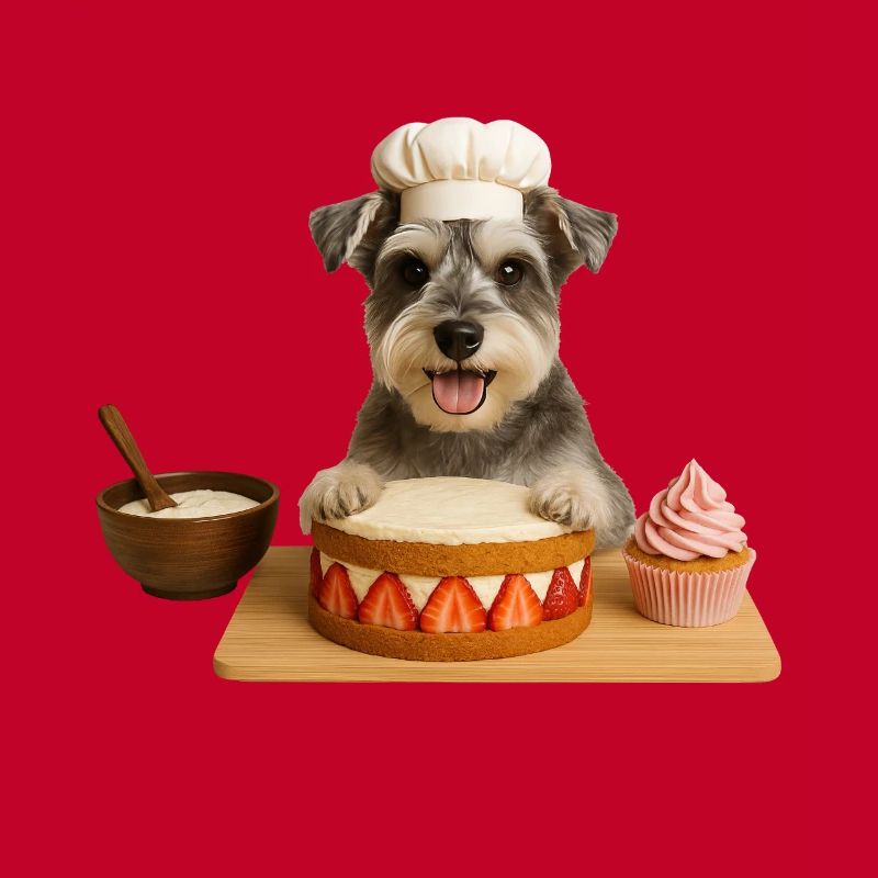 Schnauzer miniature préparant des biscuits à gâteau