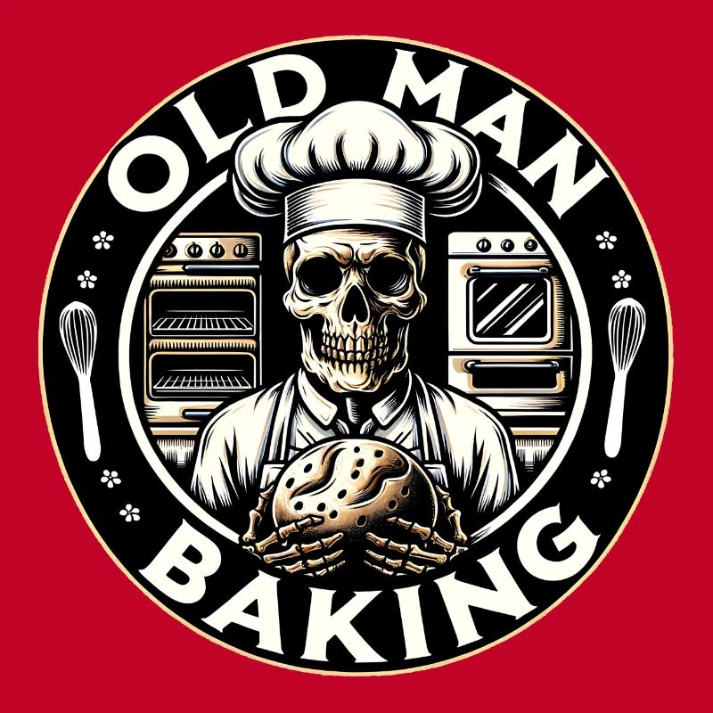 Old Man Baking Skull mit Bäckermütze mit Brot
