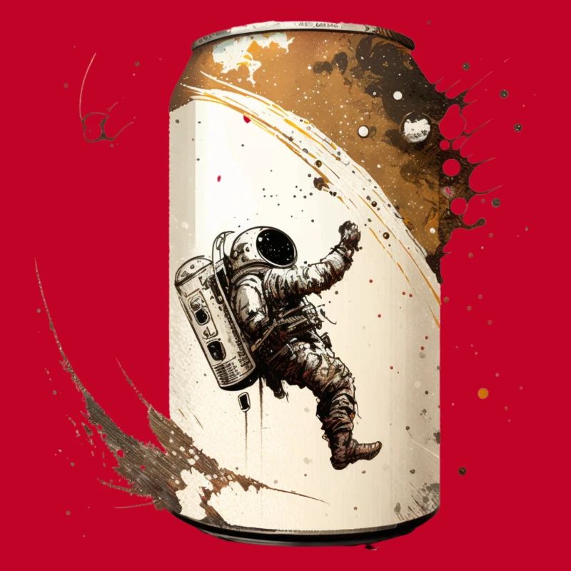 Astronaut mit Bier in einer Bierdose