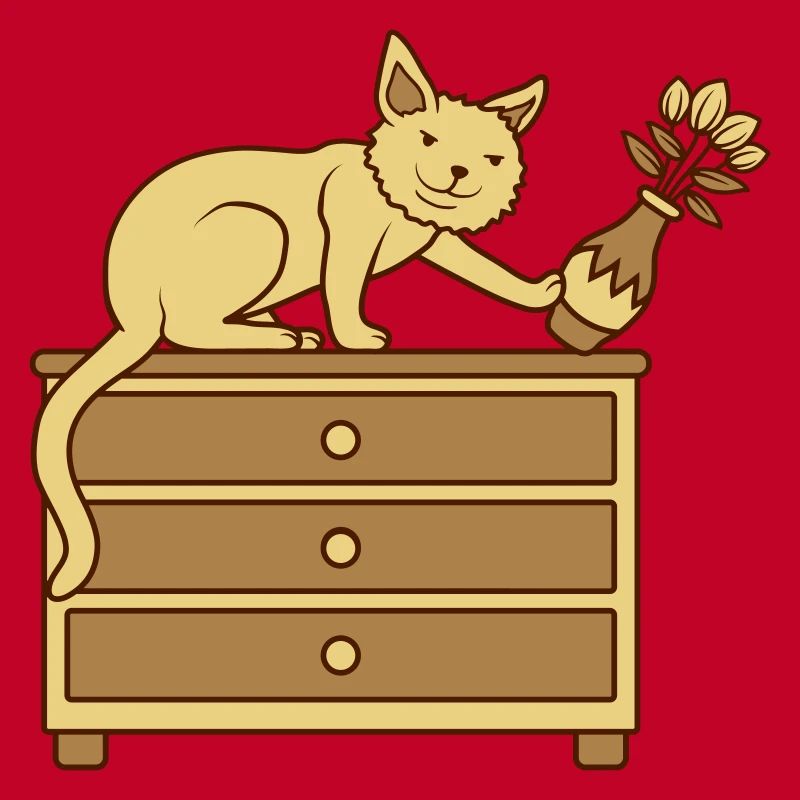 Cat knocks over flower vase