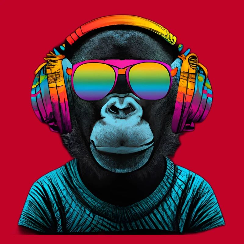 Regenbogen Affe mit Kopfhörer