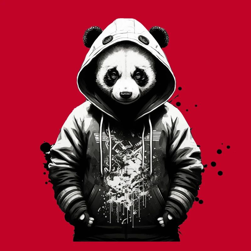Panda at ease in a sweatshirt