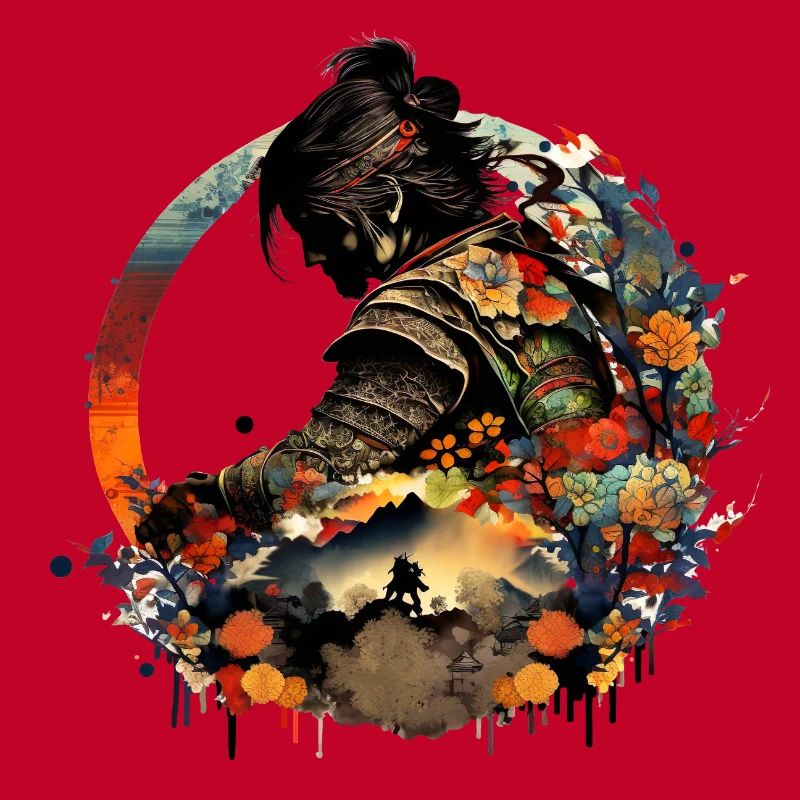 Samouraï rêvant de maison / graphique esthétique cool