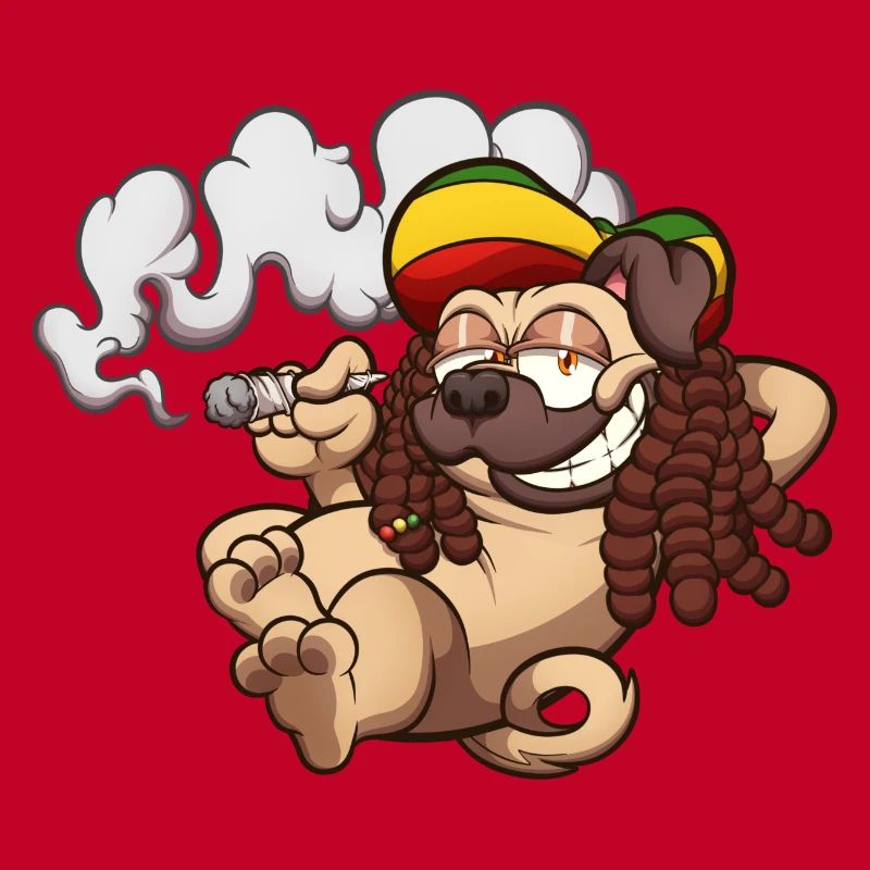 Rasta Mops raucht einen Joint