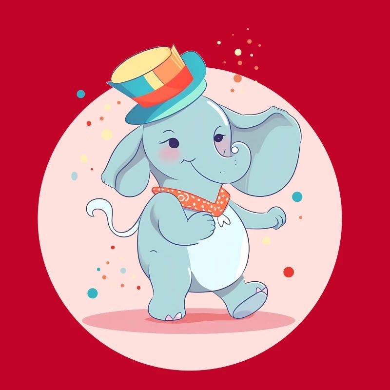 Tanzender Elefant mit buntem Hut auf Geburtstag