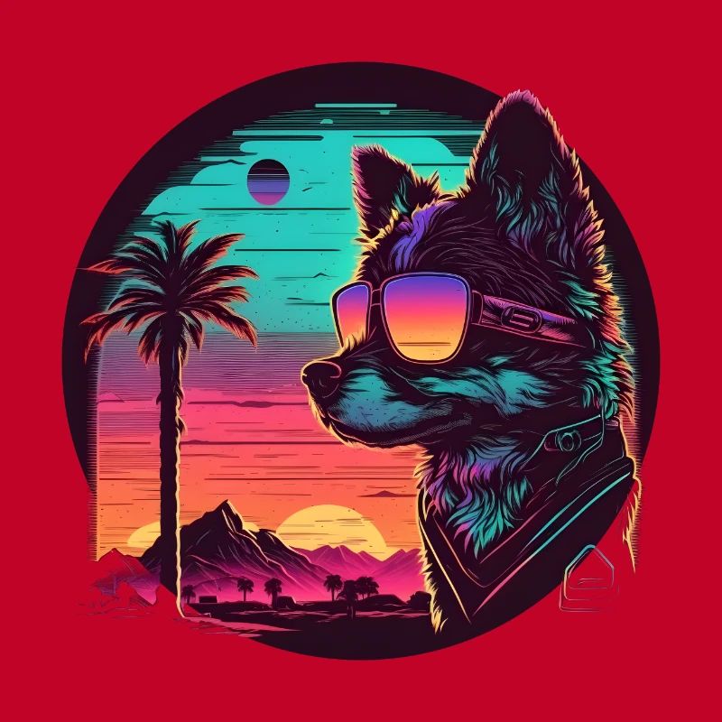 Synthwave dog sunset