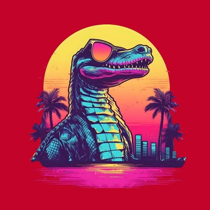 Synthwave crocodile sunset