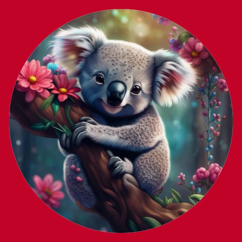 Koalabär niedlich im Baum mit Blumen