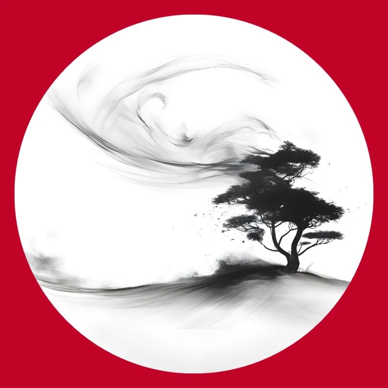 Ein gemalter Baum im Wind