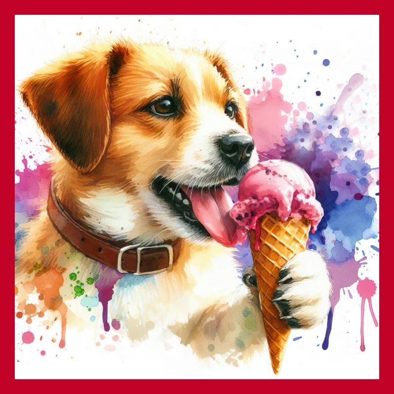 Chien mangeant de la crème glacée