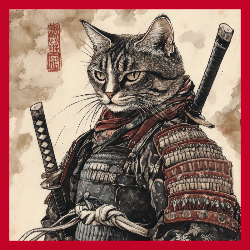 Katze Samurai Japan Ukiyo-E