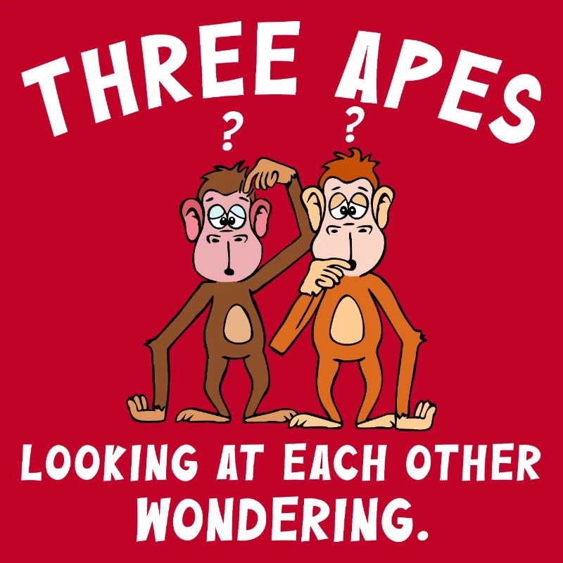 Three monkeys looking at each other questioningly