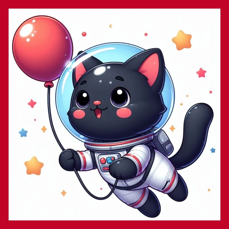 Chat de l’espace mignon avec ballon rouge avec des étoiles