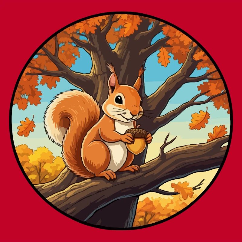 Eichhörnchen mit einer Eichel im Baum