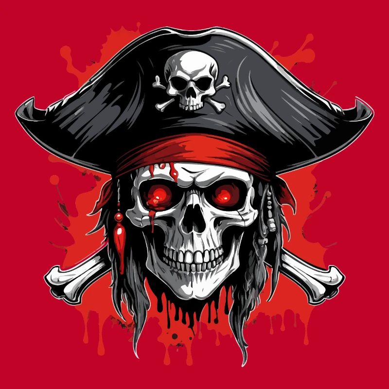 Piratenschädel mit Dreispitz und Blutspritzern