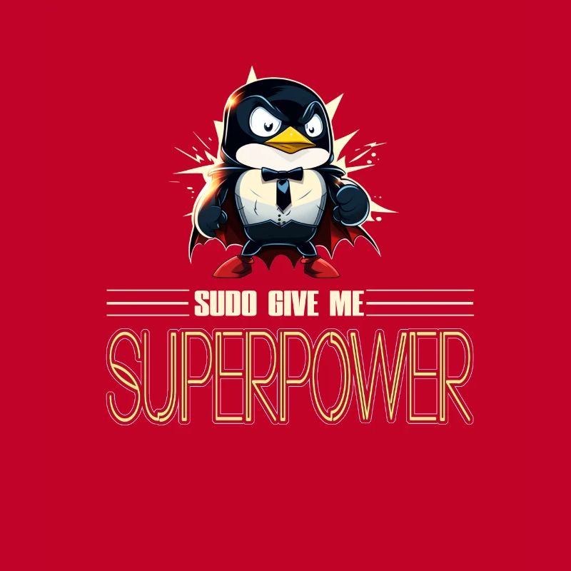 Linux Tux with Sudo Superpower Super-Penguin
