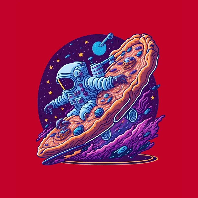 Astronaut Riding a Pizza Through Space