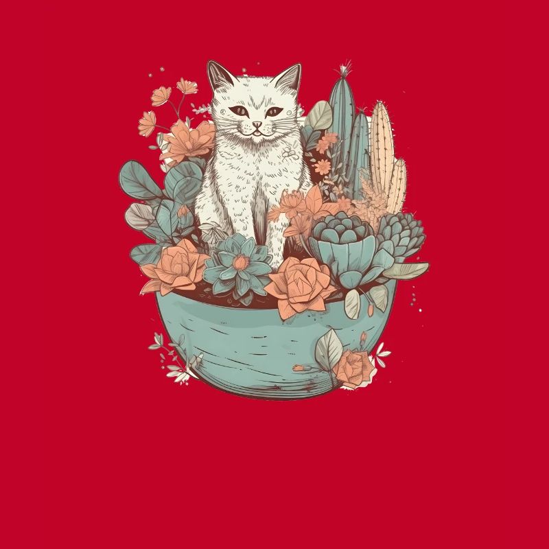Chat dessiné dans un pot de fleurs