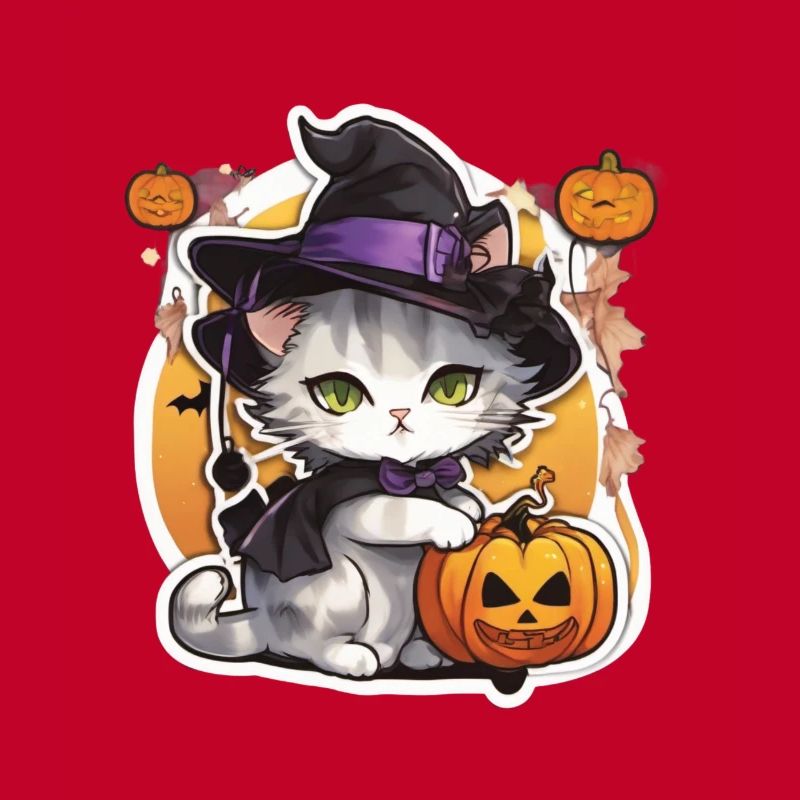 Chat Blanc Chat Halloween Chat Sorcière Chapeau de Sorcière