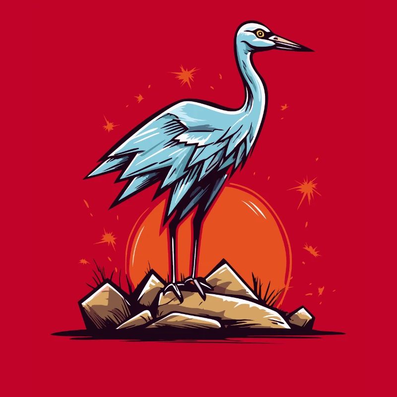 Graureiher oder Storch Vogel und eine rote Sonne