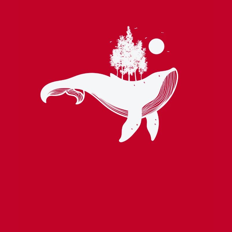 Blue whale with trees and moonlight