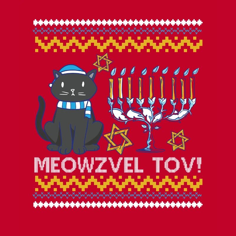 Meowzel Tov Hanoukka Ugly Noël Pull Chat