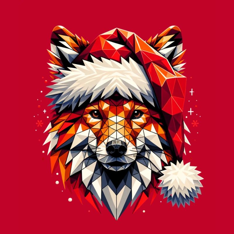 Polygon Art - Fox with Santa Hat