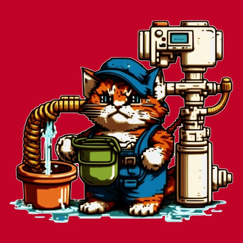 Rétro Pixelart Chauffage Construction Cat 8 Bit Retro