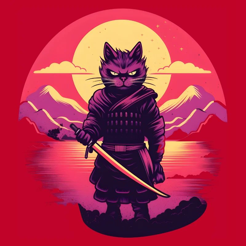 Synthwave samurai Cat