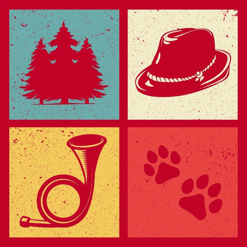 Conception de cor de chasse avec chapeau de feutre de patte de chien de forêt