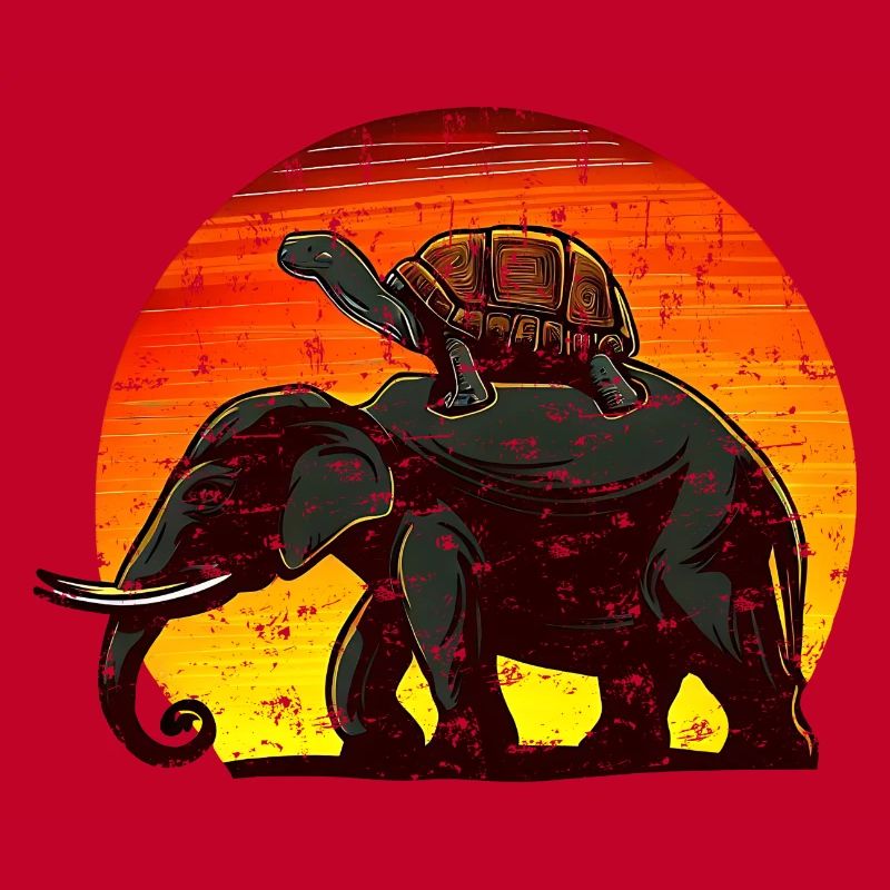Elephant Turtle Sunset Design