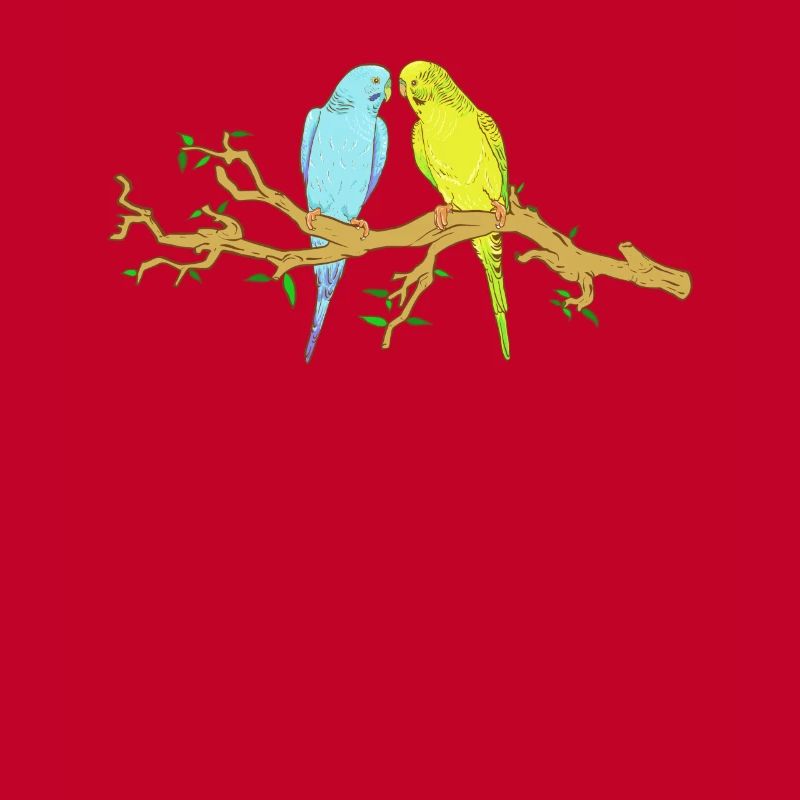 2 budgerigars sitting on a branch