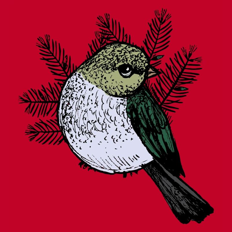 Dessin d’oiseaux avec des branches de sapin