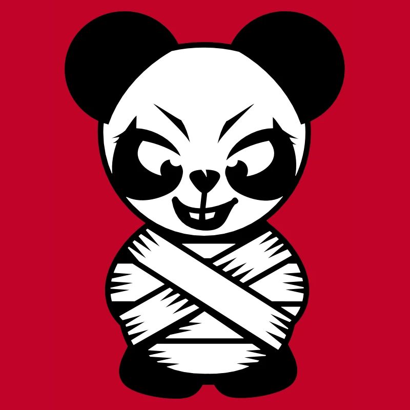 Panda bear with straitjacket and crazy eyes