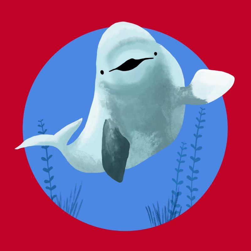 Beluga cheerful in blue circle