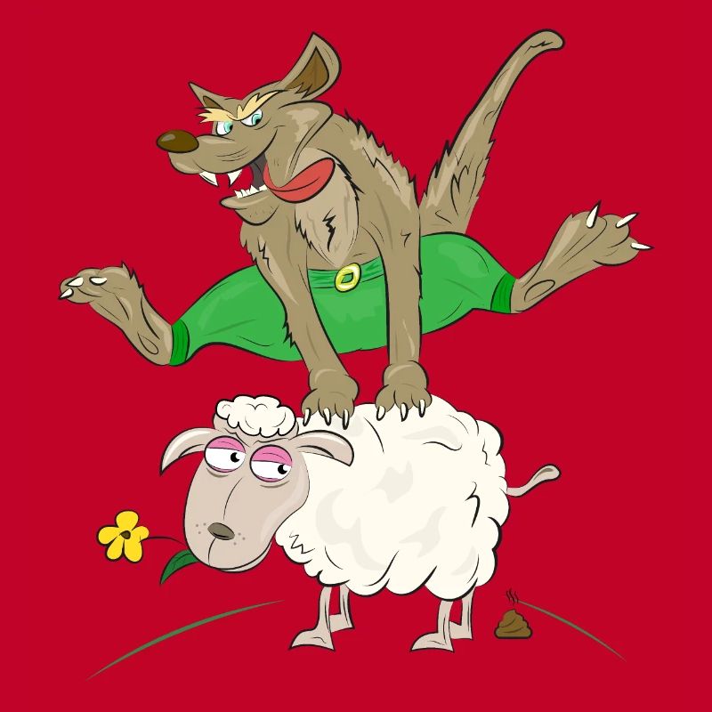 Wolf springt über das Schaf - Wolf mit Schaf