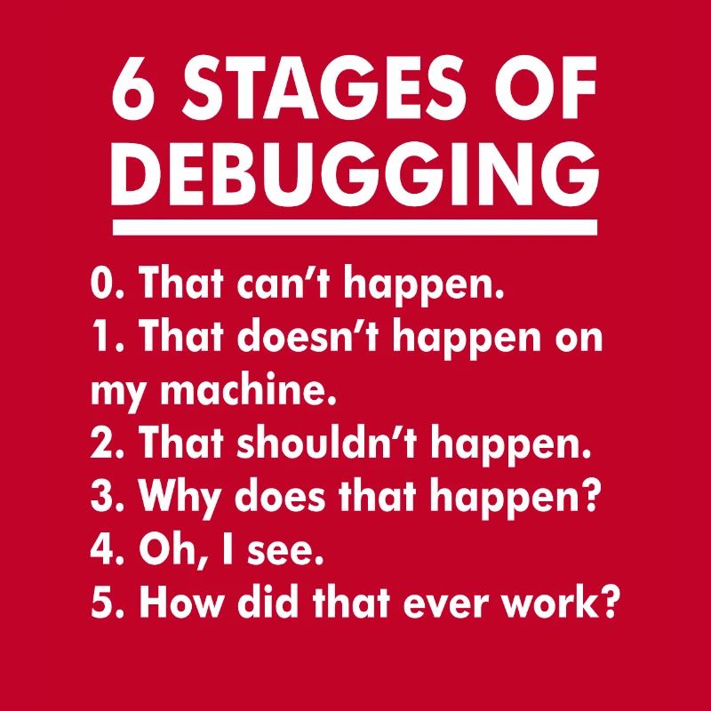 Humorvolle Illustration der Debugging-Phasen