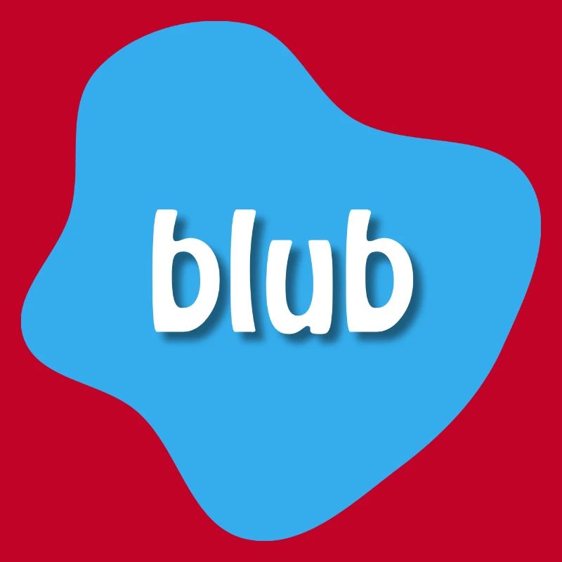 Text "blub" auf blauem Fleck, Klecks