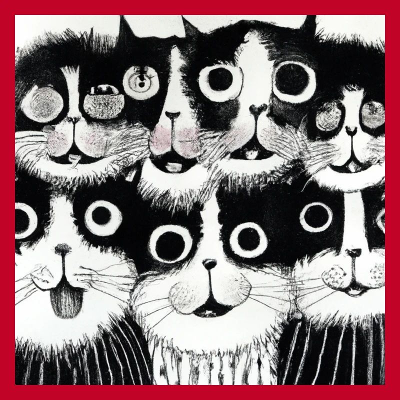 Black and white cats smiling, illustration