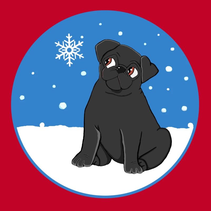 Schwarzer Mops im Schnee