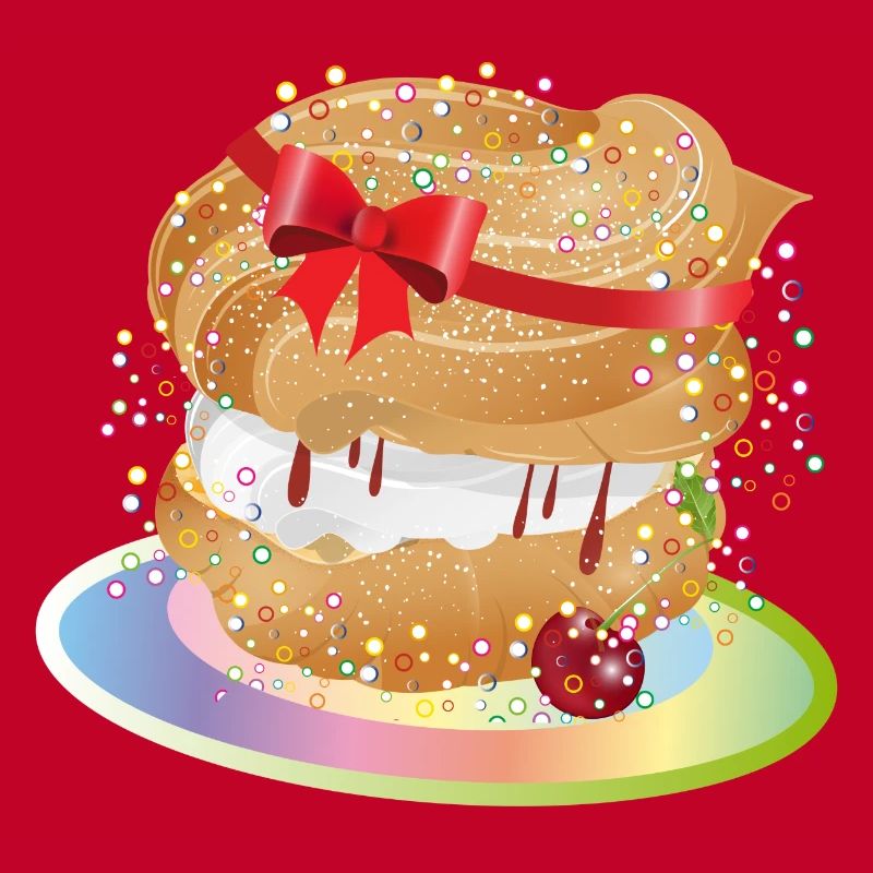 Ein gefüllter Windbeutel mit Geschenkschleife