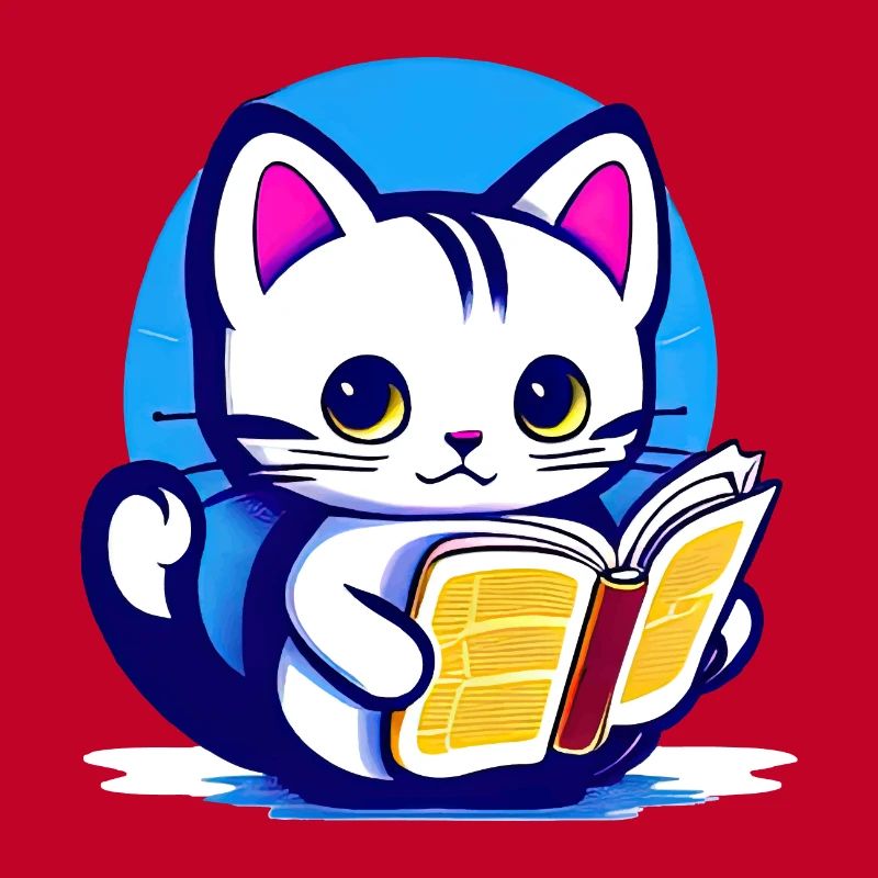 Katze liest ein Buch