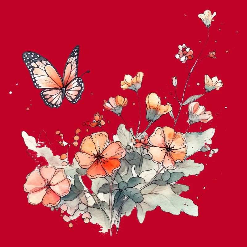 Fleurs + papillon - minimalement abstrait