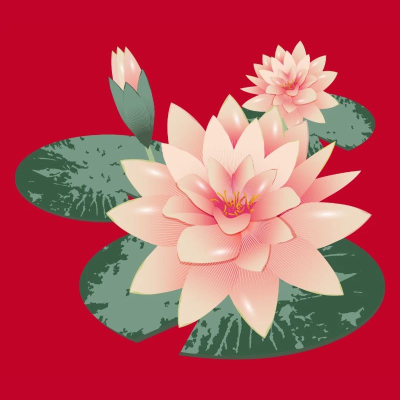Deux fleurs de nénuphars avec bourgeon dans l’étang aux nénuphars