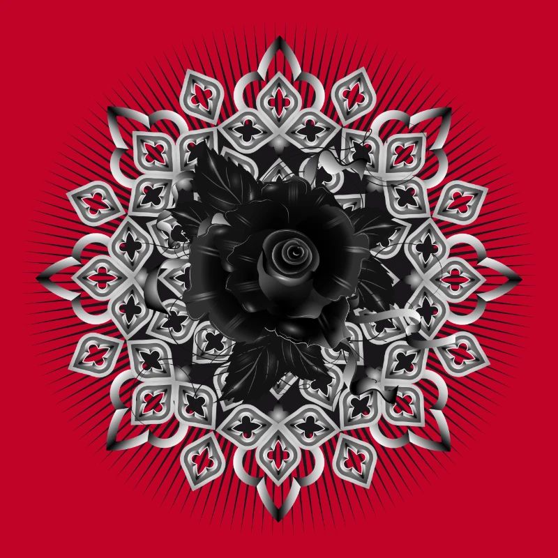Gotisches Rosetten Ornament mit schwarzer Rose