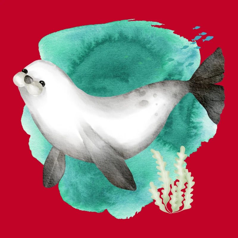 Aquarelle Mignon phoque dans l’océan
