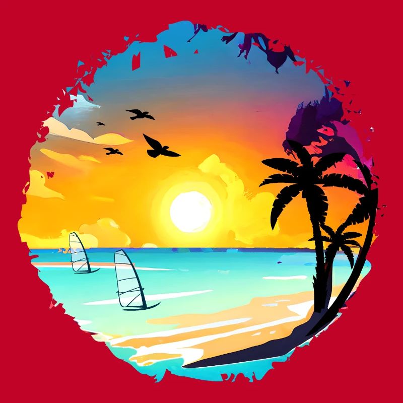 Aquarelle de plage de coucher de soleil d’été