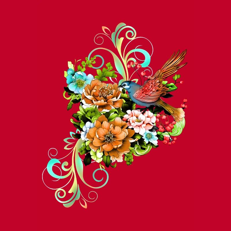 Wonderful elegant flowers with bird.